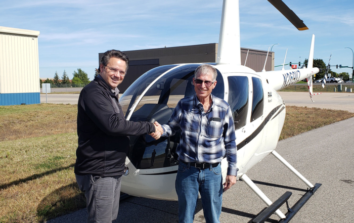 AV8 Questions, George Lichty, George congratulating Jim on passing his private pilot helicopter checkride